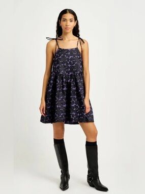 Black Floral Tie-Shoulder Mini Dress